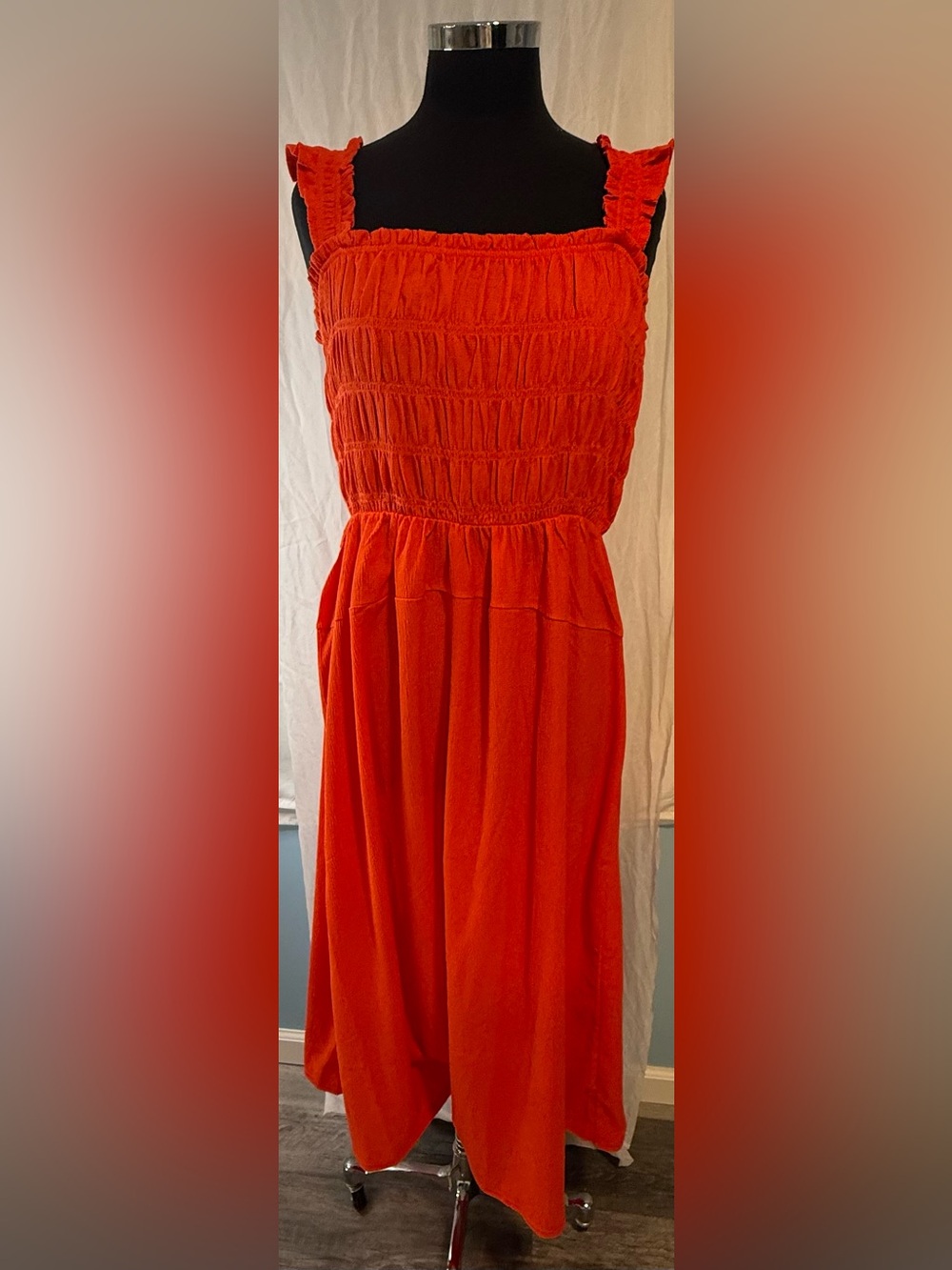 Old Navy Bright Orange Smocked Maxi Dress